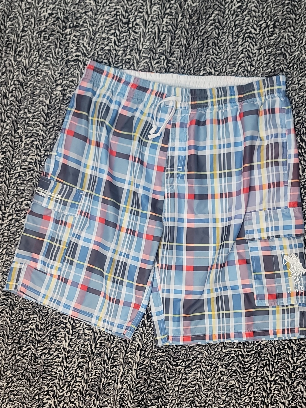 U.S. Polo Assn. Blue Plaid Men's Swim Board Shorts